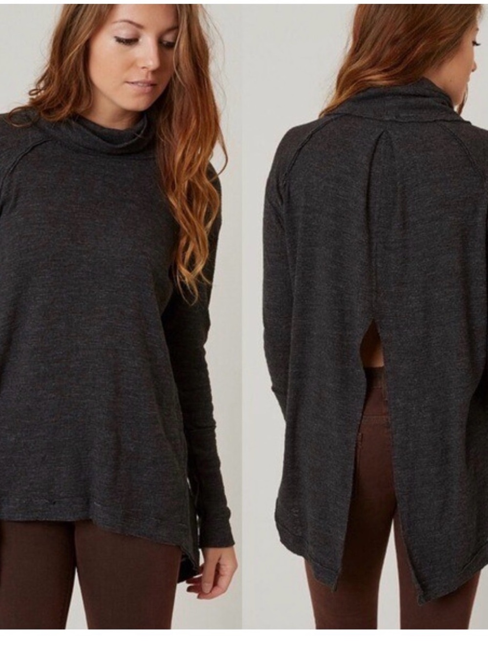 We The Free Charcoal Cowl Neck Sweater